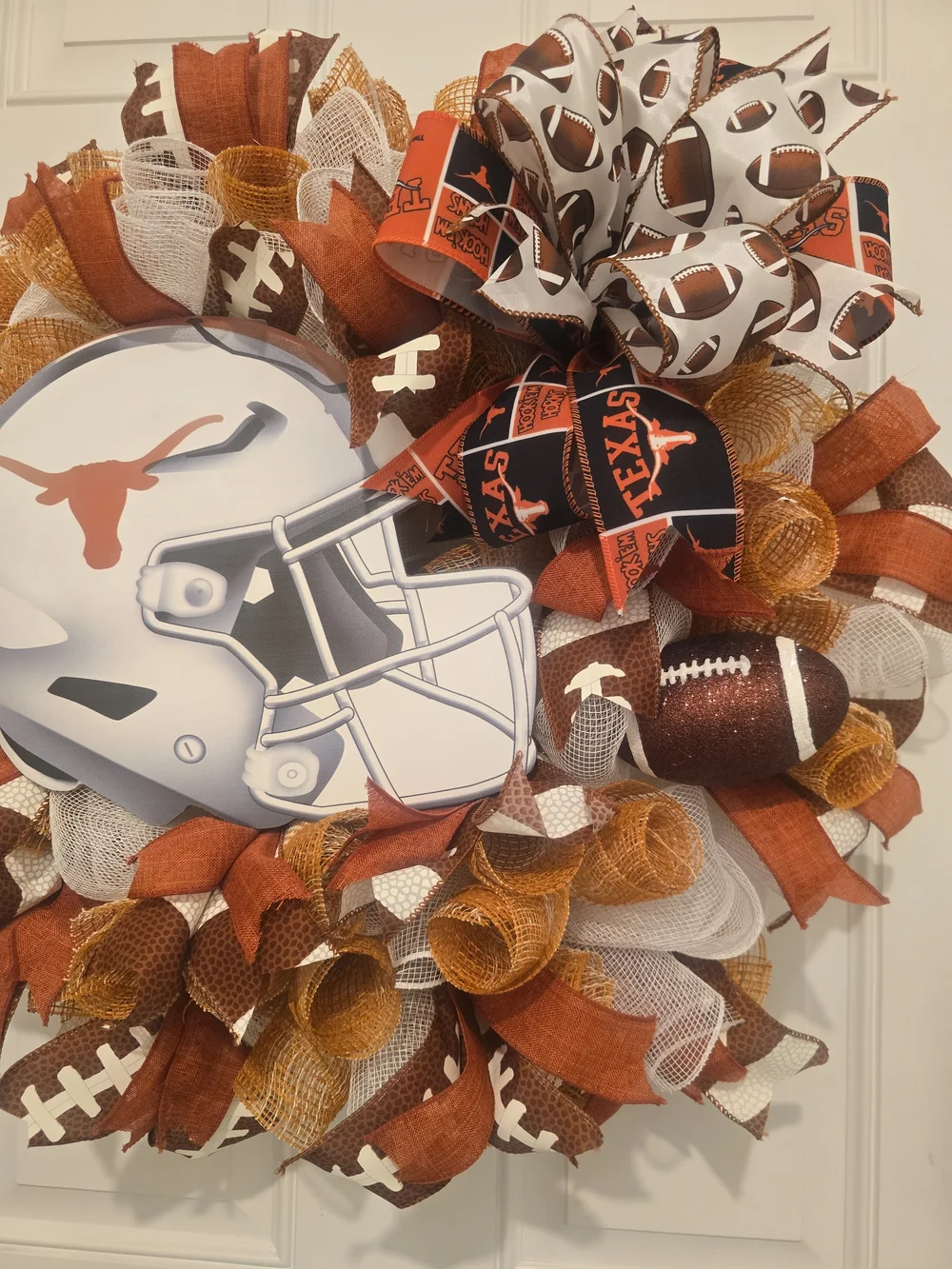 Texas Longhorns Football Decorative Wreath in Burnt Orange and White